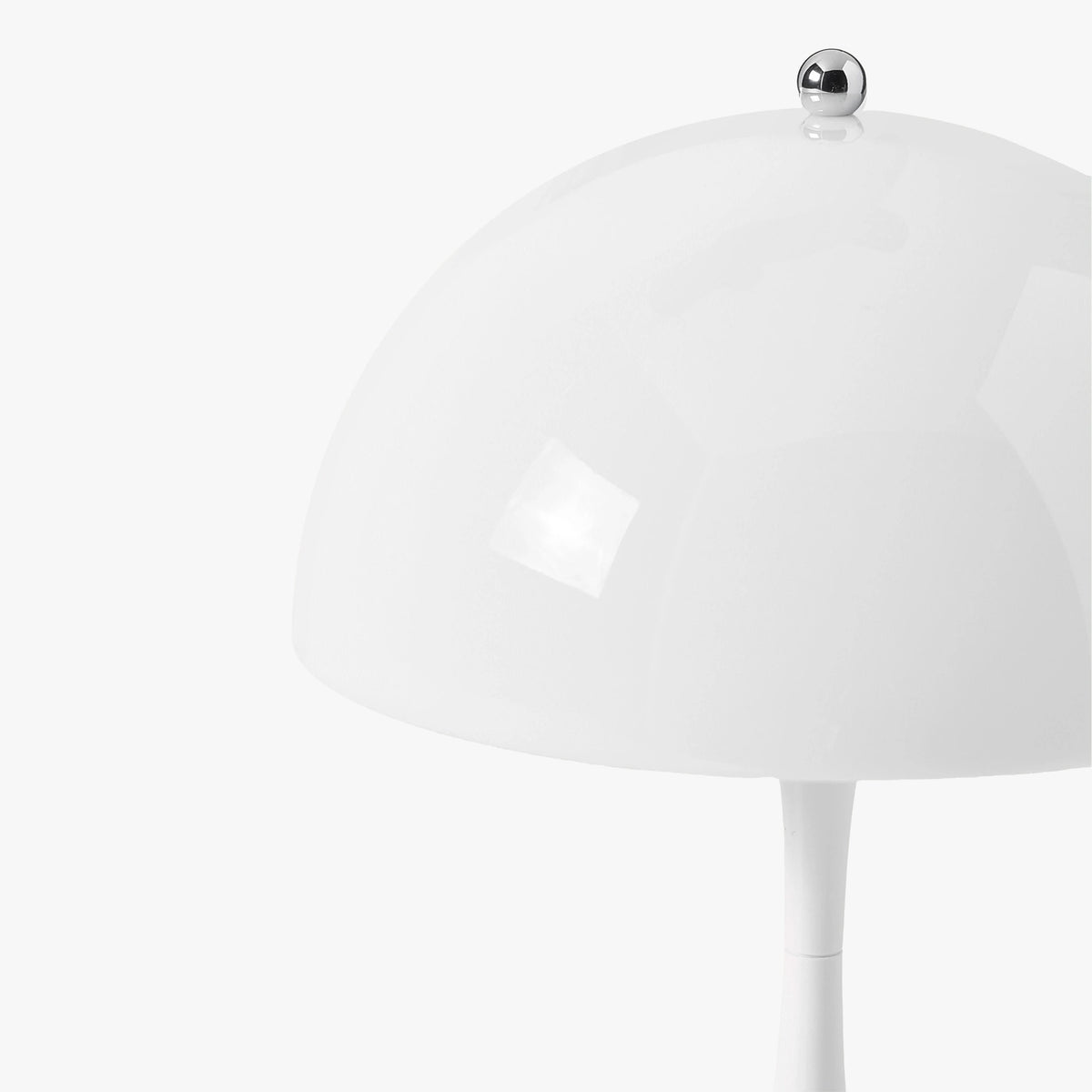 Estada Portable Lamp in Brilliant White, dome shade with chrome finial