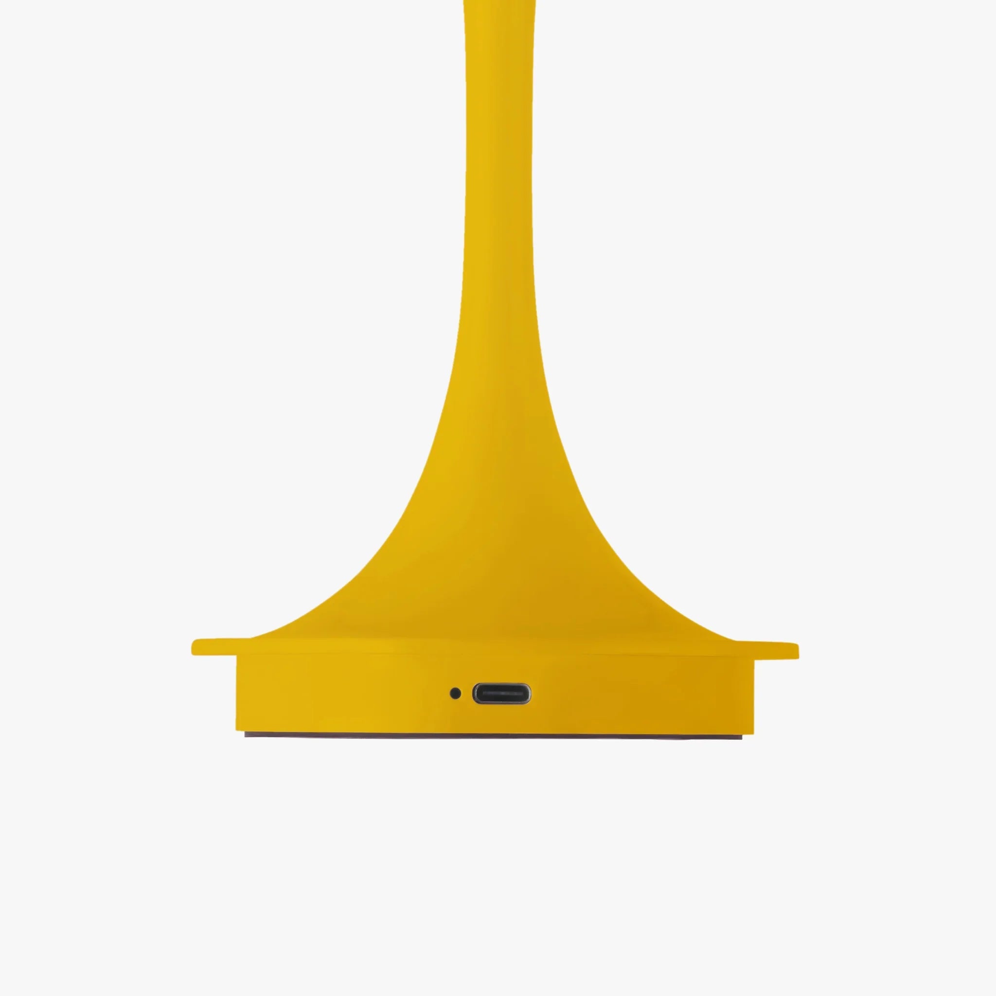 Mustard yellow modern lamp base with USB-C port, sleek groovy design for stylish home lighting