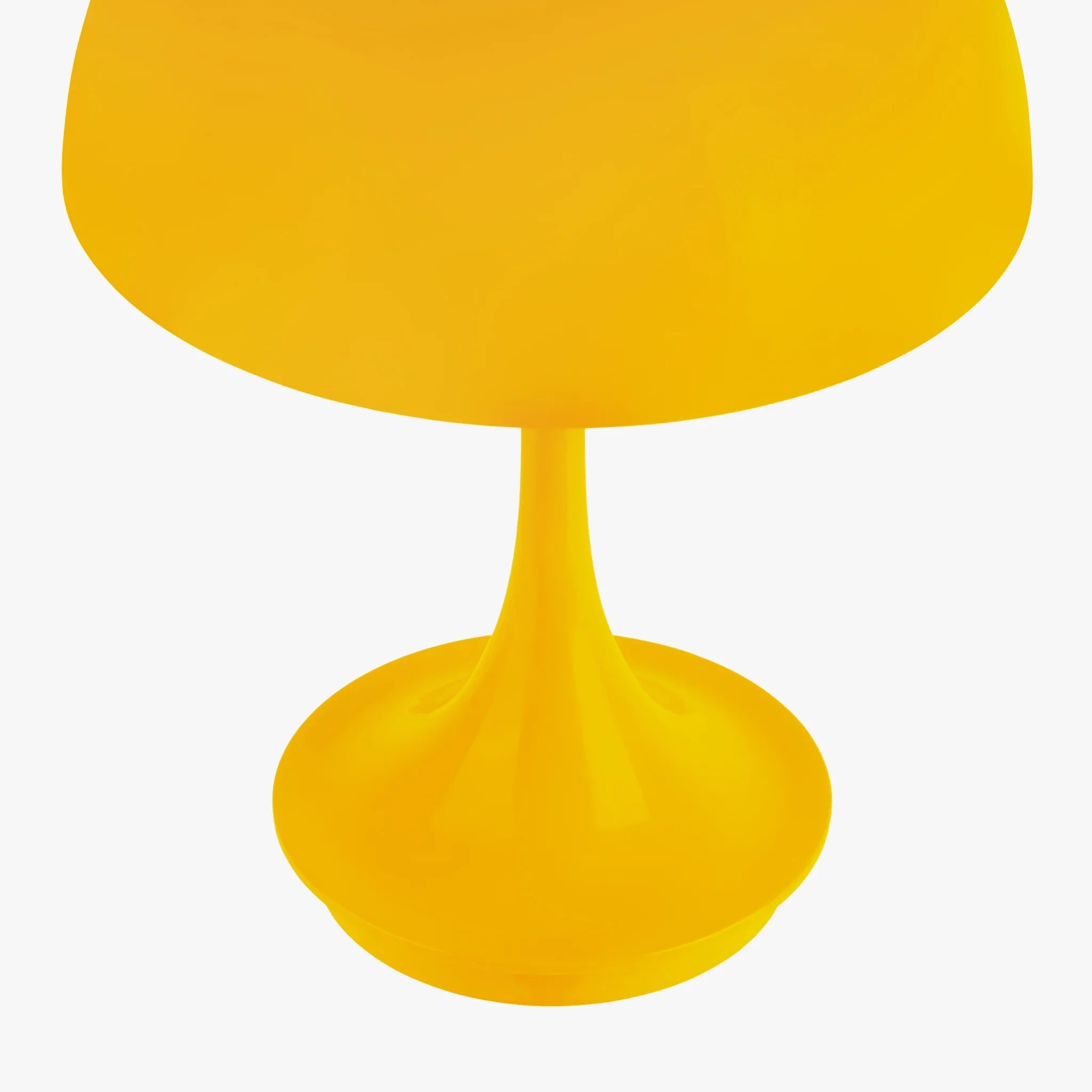 Vibrant yellow modern table lamp with sleek tulip base, perfect for funky home decor