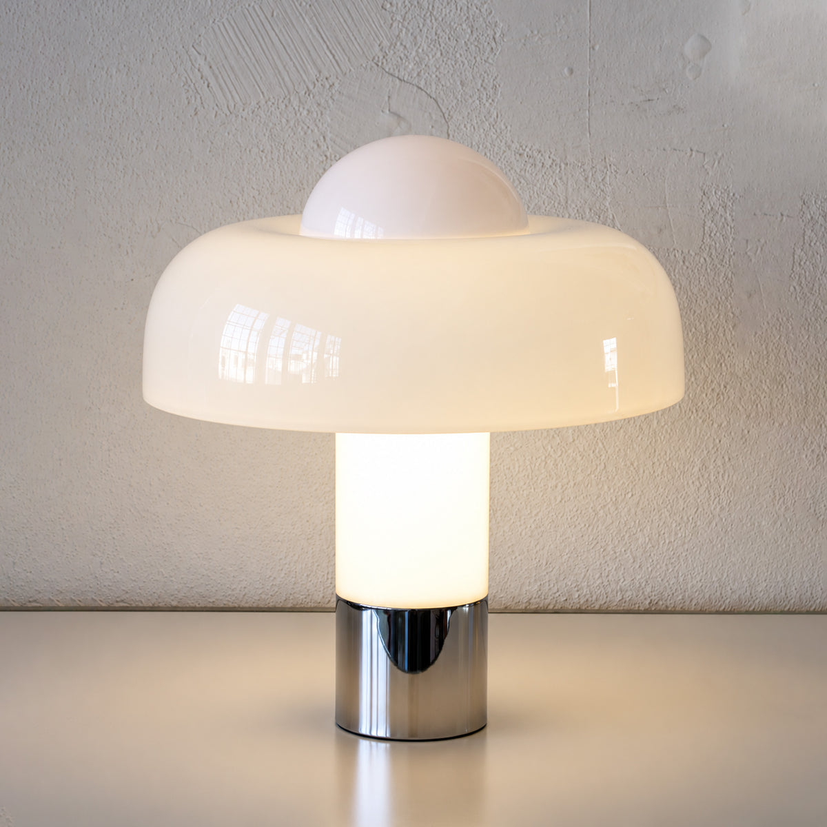 Giulia Table Lamp in White - Illuminated